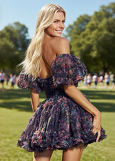 Delightful Beauty Black Strapless Floral Hoco Dresses with Ruffles for Unforgettable Homecoming Nights - Black Floral - PromDressClub